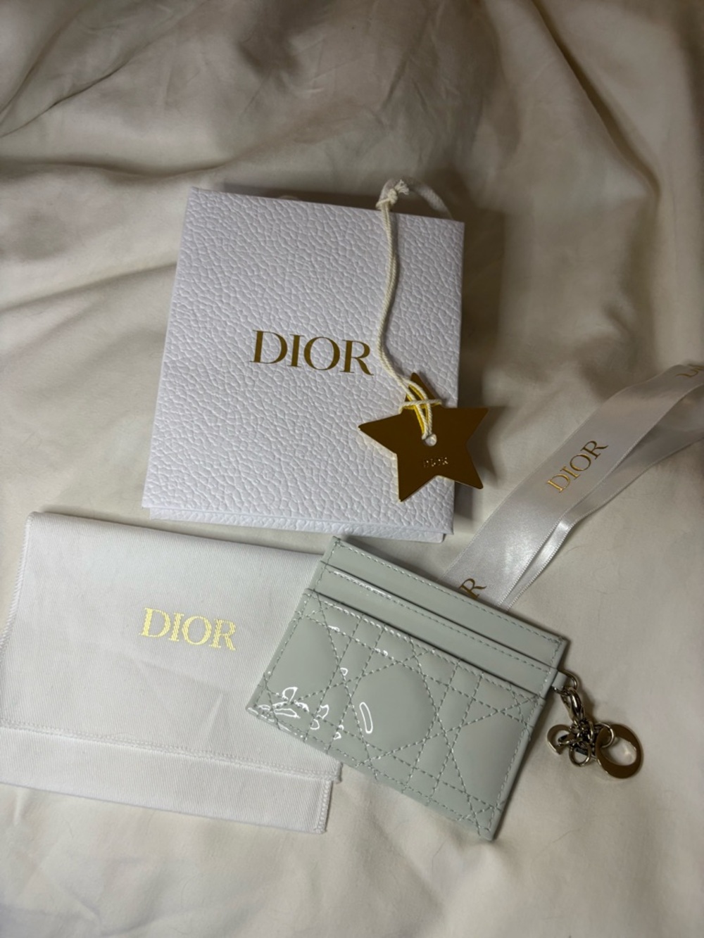 Dior Patent Cannage Card Holder Key Charm - Pale Mint Green